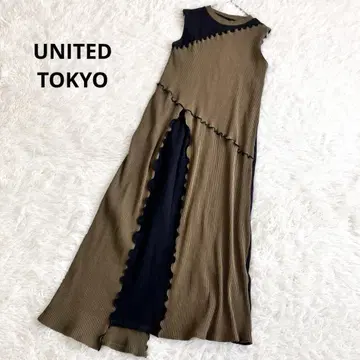 UNITED TOKYO 바이컬러 멜로 원피스 블랙 카키 A 라인