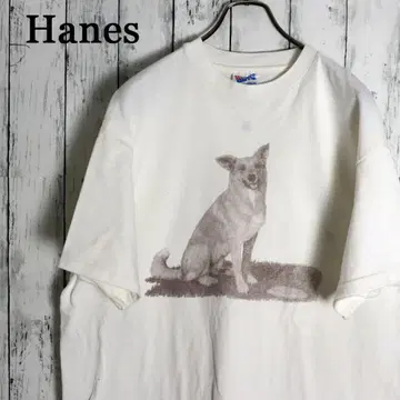 90s USA제 Hanes 헤인즈 치유계 개 도그 앞뒤 프린트 티셔츠