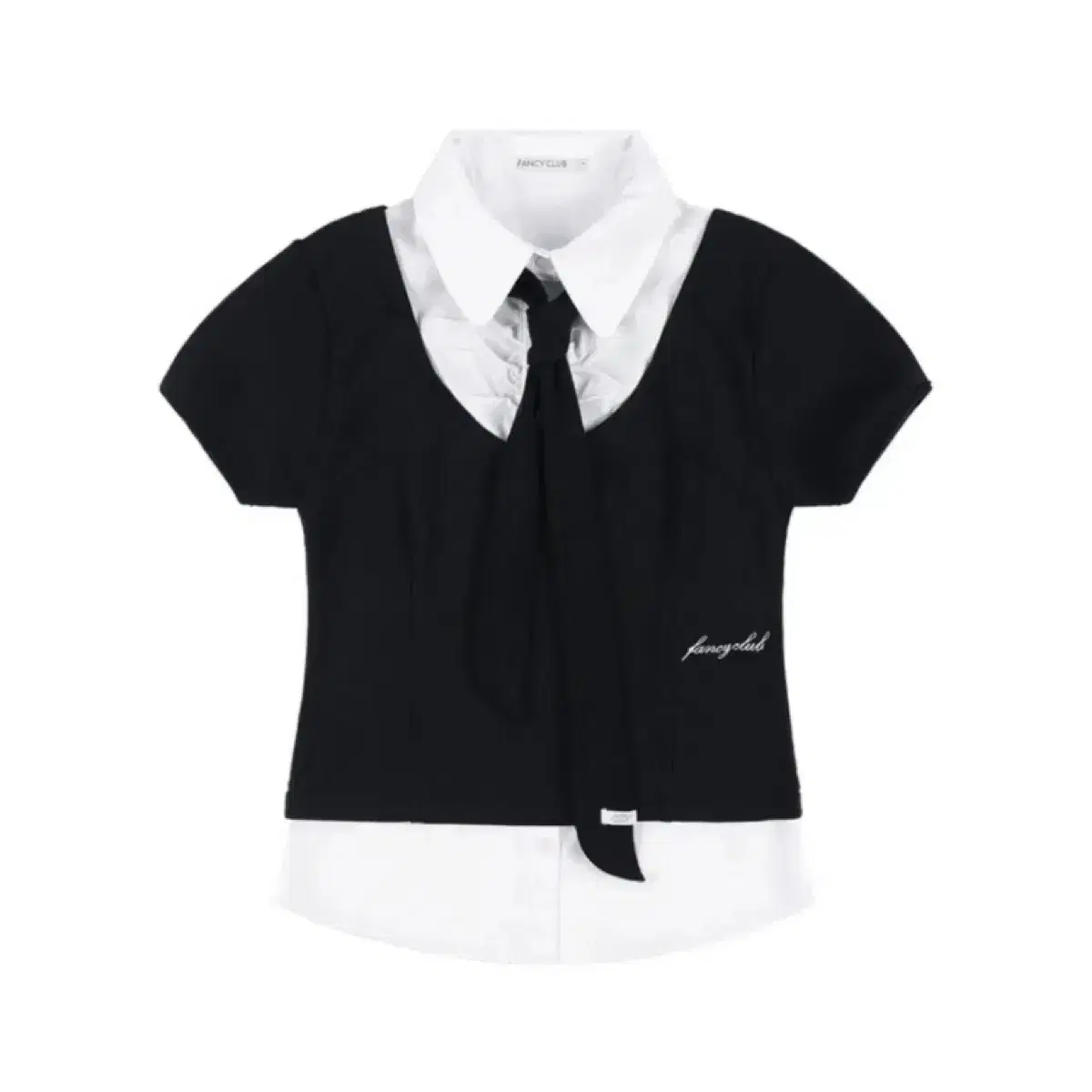 トップス FANCY CLUB Preppy Ribbon Tie Shirt BLACK FANCY CLUB] PREPPY RIBBON TIE SHIRT (BLACK)_F25QB086
