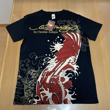 Ed Hardy 잉어 그래픽 일본풍 패턴 티셔츠 L 블랙