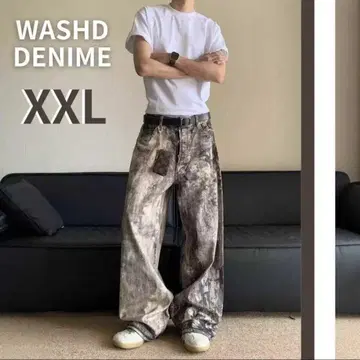 워시드 데님 리얼 트리 2XL 배기 팬츠 와이드 팬츠 카모플라주