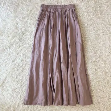 fog linen work 개더 플레어 린넨 롱 스커트 옐로우