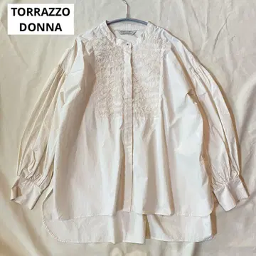 TORRAZZO DONNA 얇은 명주 그물 도킹 셔츠 블라우스 아이보리