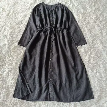 유니버설티슈] 린넨 개더 셔츠 원피스 노카라 긴팔 새상품급