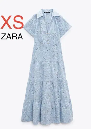 자라 스카이블루 자수 셔츠 원피스 XS