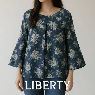리버티 Liberty 꽃무늬 긴팔 블라우스 셔츠 아카이브 라일락 네이비