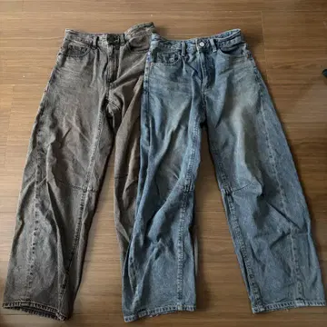 지유 배럴 레그 청바지 2개 블루 브라운