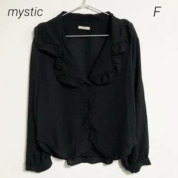 0187 mystic 미스틱 얇은 소재 프릴 블랙 쉬폰 긴팔 셔츠