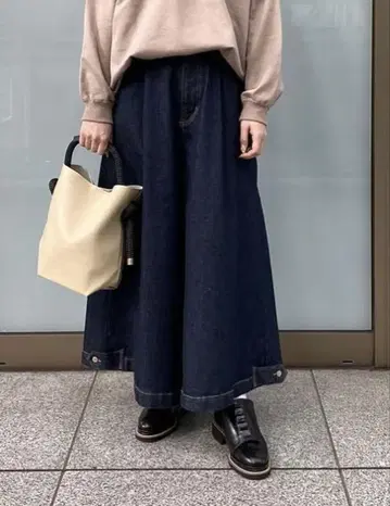 주카 하이퍼 스트레치 데님 와이드 팬츠