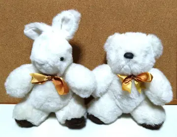 화이트 토끼 (28cm)와 화이트 곰 (25cm) 봉제 인형 커플 세트