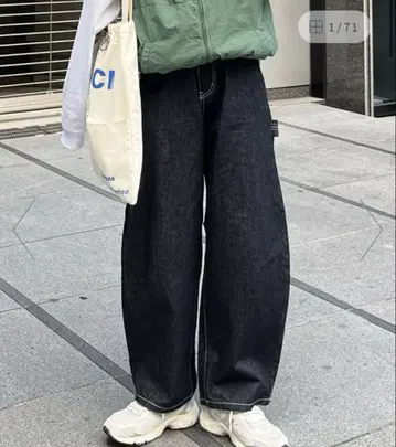 USA 코튼 커브 페인터 데님 팬츠 네이비