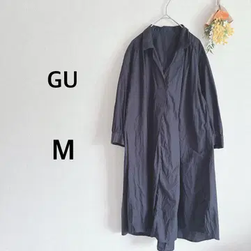 지유 GU 셔츠 원피스 7부 소매 네이비 M 오픈 카라