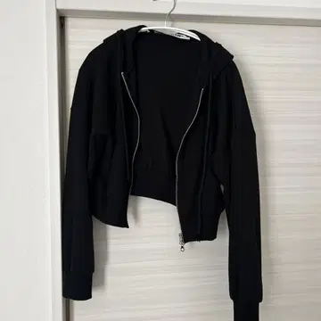 BLACKUP 블랙 크롭 후드티 멀로 2WAY 후드 집업