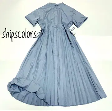 인기 SHIPScolors 쉽스 컬러 블루 플리츠 반팔 셔츠 원피스