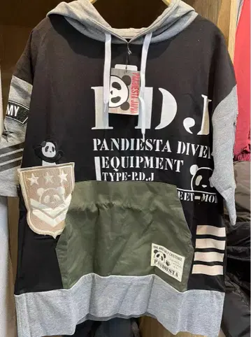 PANDIESTA JAPAN 팬더 디자인 후드 부착 티셔츠 M