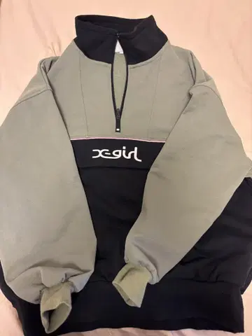 x-girl 하프 지퍼 후드티 카키/블랙