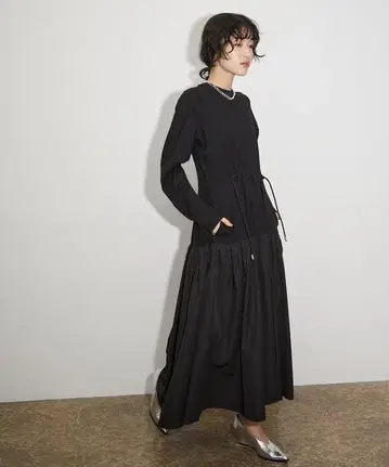 ADAM ET ROPE' 24SS [지속가능성] 타프타 콤비 원피스 블랙