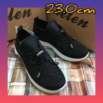 23.0cm 여성용 새상품 와이드 비쥬 슬립온 스니커즈 블랙