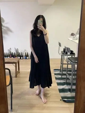 UNITED ARROWS 블랙 슬리브리스 롱 원피스