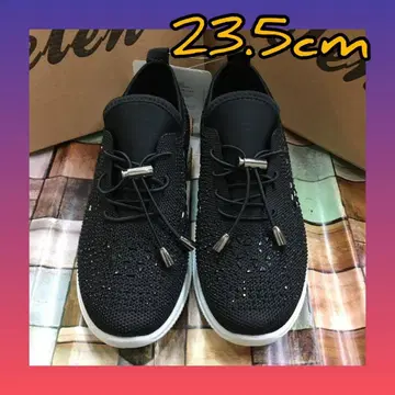 23.5cm 여성용 새상품 와이드 비쥬 슬립온 스니커즈 블랙