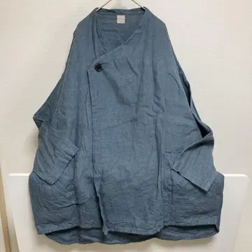 TSUHARU 린넨 100% 가디건 자켓 겉옷 그레이 블루