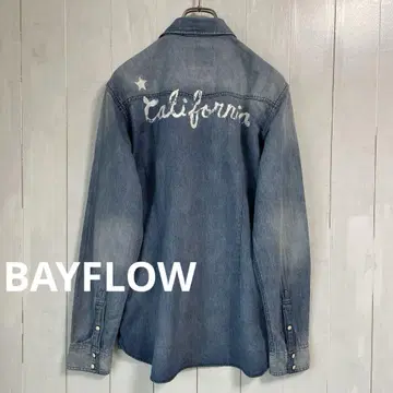 BAYFLOW 데미지 가공 펄 버튼 웨스턴 데님 셔츠 L 사이즈