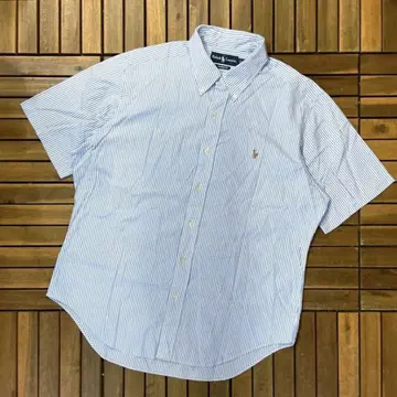 새상품급 RALPH LAUREN 스트라이프 버튼 다운 반팔 셔츠