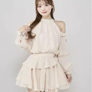 Darich 볼륨 쉬폰 미니 원피스 핑크 베이지 FL