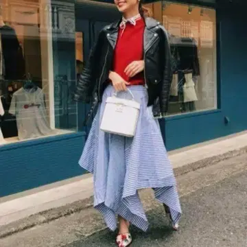 ameri 아메리 빈티지 스트라이프 헬름 스커트 비대칭