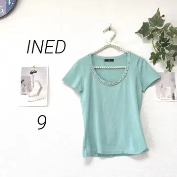 9170 INED 이네드 반팔 비쥬 컷 티셔츠 9호 무지 레이온 혼방