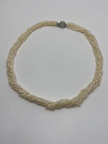 G034 진주 담수 진주 목걸이 극소 알갱이 10연 SILVER 각인