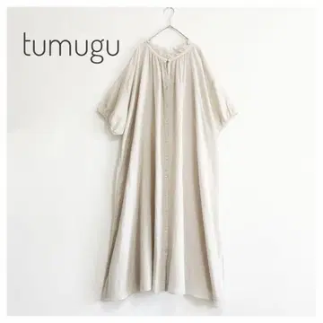 새상품급 tumugu 2way 코튼 개더 와이드 셔츠 원피스 7부 소매