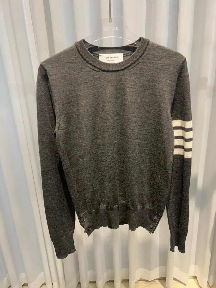 (38) Women's Thom Browne 4-Bar Stripe Merino Wool Knit Mid-Grey, Worn 5 Times