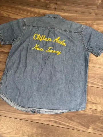 Clifton Auto 빈티지 데님 셔츠 자수 로고 뉴저지 아메카지