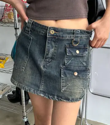 SHAGGIE 더블 포켓 데님 숏 치마바지