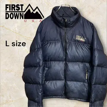 FIRST DOWN 두꺼운 드로 코드 다운 자켓 자수 로고 네이비