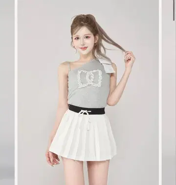 빅 리본 원숄더 탑 그레이