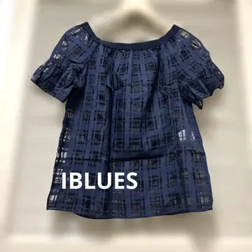 iBLUES 네이비 체크 무늬 반팔 블라우스 시어 3
