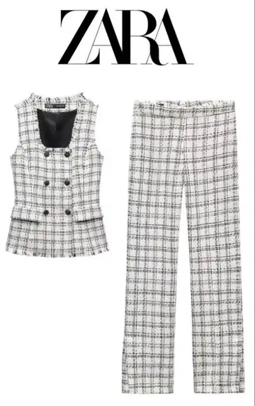 ZARA 트위드 베스트 팬츠 수트 셋업 텍스처 원단