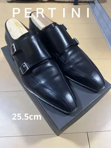 PERTINI 더블 몽크 스트랩 비즈니스 가죽 신발 블랙 25.5cm