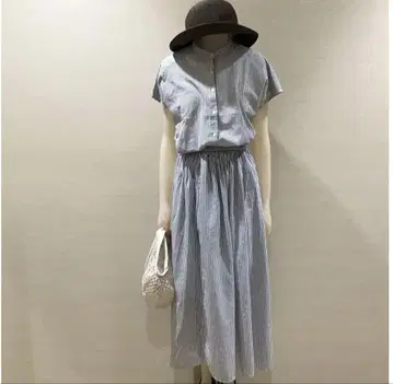 무인양품 MUJI 스트라이프 프렌치 슬리브 블라우스와 스커트 세트 M~L