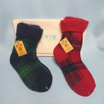 타비오 타탄 체크 속기모 룸 양말 2켤레 페어