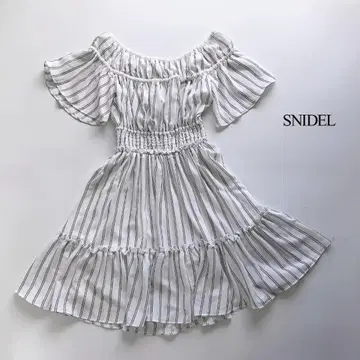 3611 SNIDEL 스나이델 오프숄더 개더 원피스 스트라이프
