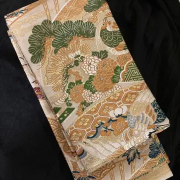 금채 그림 두루마리 순수 실크 후쿠로 오비에서 리메이크한 전체 반폭 오비