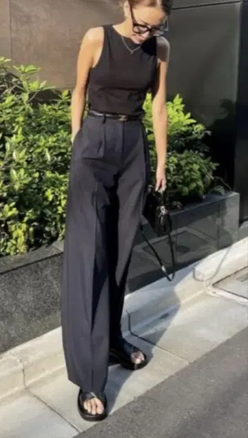 Amberte 네이비 슬랙스 케카 씨 콜라보
