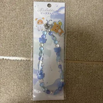 리락쿠마 비 온 뒤 맑음 비즈 스트랩 블루 키이로이토리 키링