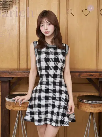 Darich 다리치 DR 로고 깅엄 니트 미니 원피스