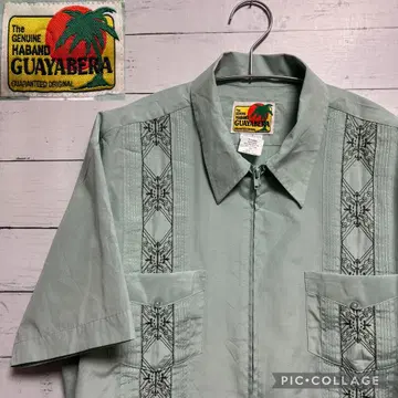 GUAYABERA 구아야베라 쿠바 셔츠 자수 풀 집업 반팔 라이트 그린
