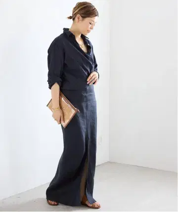 Deuxieme Classe OGLINEN 타이트 스커트 린넨 네이비