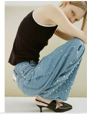 펄 데님 코쿤 테이퍼드 팬츠